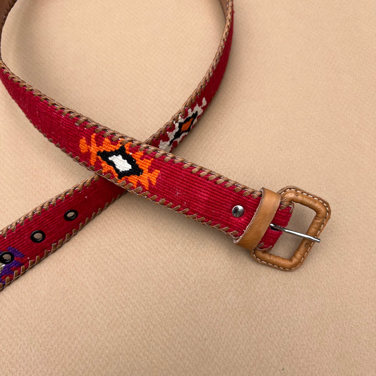 Red Guatemalan Belt - Leather Buckle