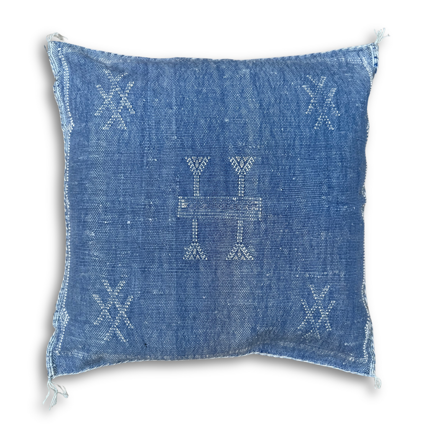 Blue Sabra Cactus Silk Kilim Pillow Cover | Handwoven Moroccan Home Decor
