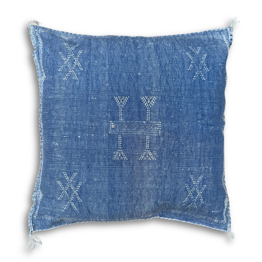 Blue Sabra Cactus Silk Kilim Pillow Cover | Handwoven Moroccan Home Decor