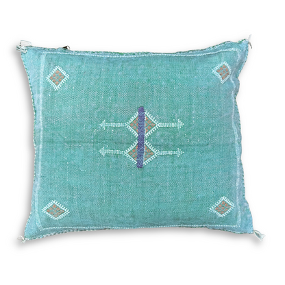 Light Green Sabra Cactus Silk Kilim Pillow Cover | Handwoven Moroccan Home Decor