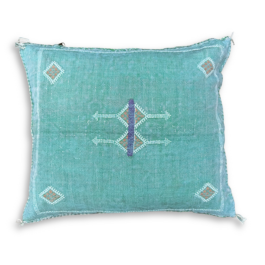 Light Green Sabra Cactus Silk Kilim Pillow Cover | Handwoven Moroccan Home Decor