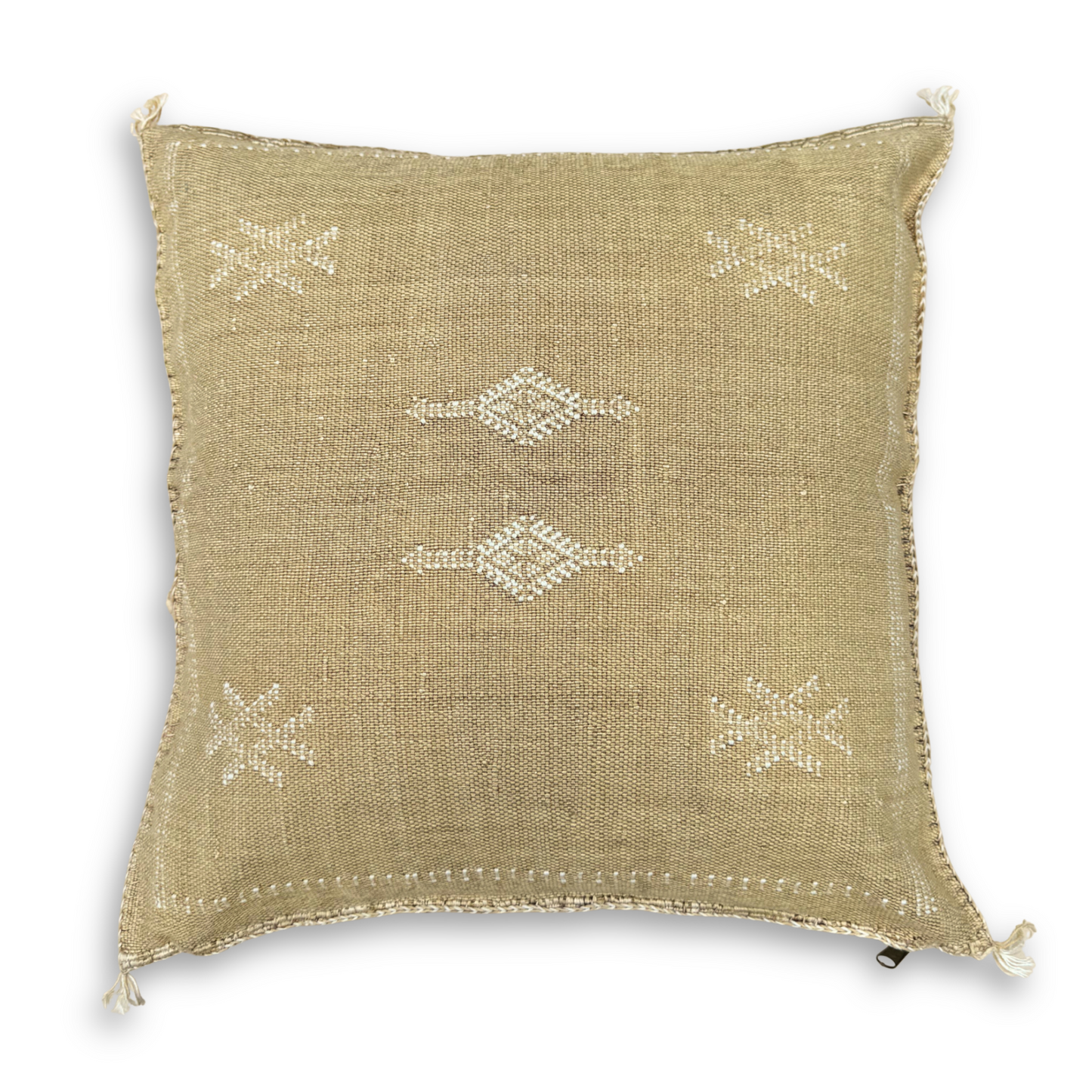 Light Gold Sabra Cactus Silk Kilim Pillow Cover | Handwoven Moroccan Home Decor