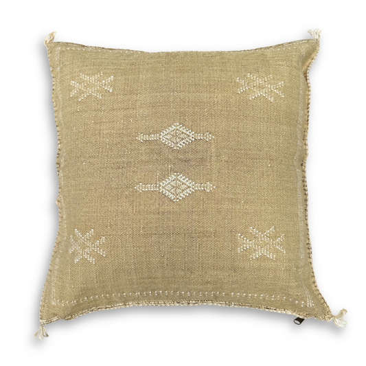 Light Gold Sabra Cactus Silk Kilim Pillow Cover | Handwoven Moroccan Home Decor