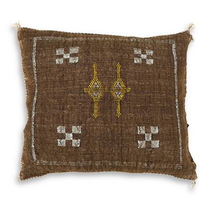 Brown Sabra Cactus Silk Kilim Pillow Cover | Handwoven Moroccan Home Decor