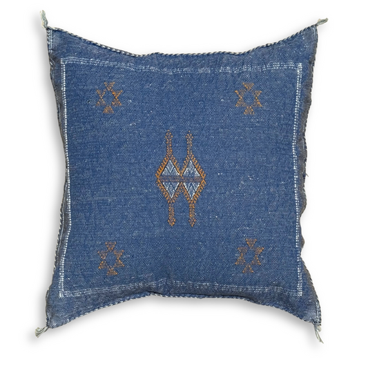 Blue Sabra Cactus Silk Kilim Pillow Cover | Handwoven Moroccan Home Decor