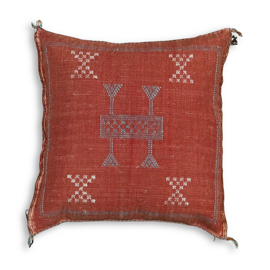Terra Cotta (with Red Tint) Sabra Cactus Silk Kilim Pillow Cover | Handwoven Moroccan Home Decor