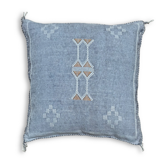 Light Blue Sabra Cactus Silk Kilim Pillow Cover | Handwoven Moroccan Home Decor