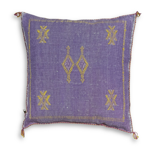 Purple Sabra Cactus Silk Kilim Pillow Cover | Handwoven Moroccan Home Decor