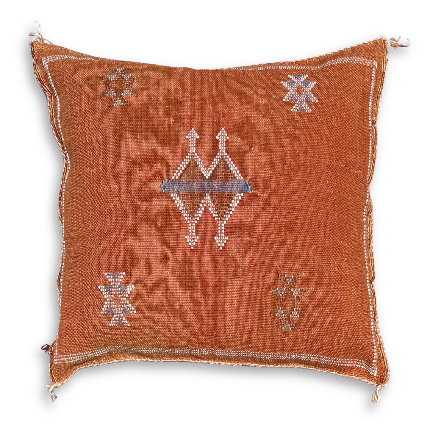 Terra Cotta Sabra Cactus Silk Kilim Pillow Cover | Handwoven Moroccan Home Decor