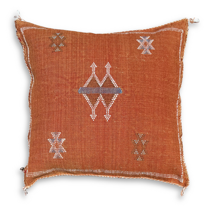 Terra Cotta Sabra Cactus Silk Kilim Pillow Cover | Handwoven Moroccan Home Decor