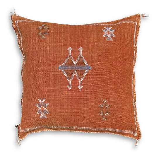 Terra Cotta Sabra Cactus Silk Kilim Pillow Cover | Handwoven Moroccan Home Decor