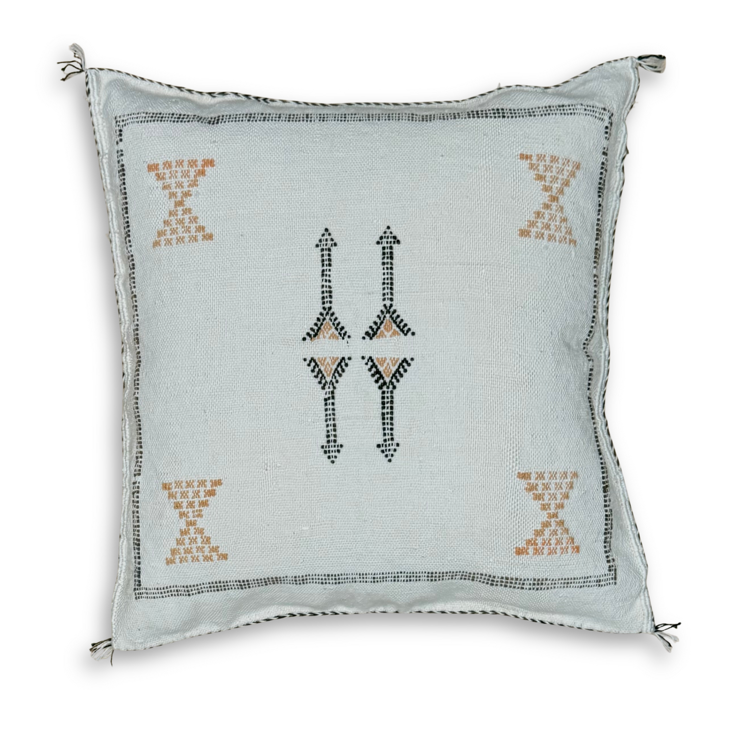 Ivory Sabra Cactus Silk Kilim Pillow Cover | Handwoven Moroccan Home Decor