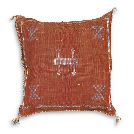 Terra Cotta Sabra Cactus Silk Kilim Pillow Cover | Handwoven Moroccan Home Decor