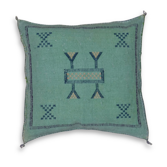 Green Sabra Cactus Silk Kilim Pillow Cover | Handwoven Moroccan Home Decor