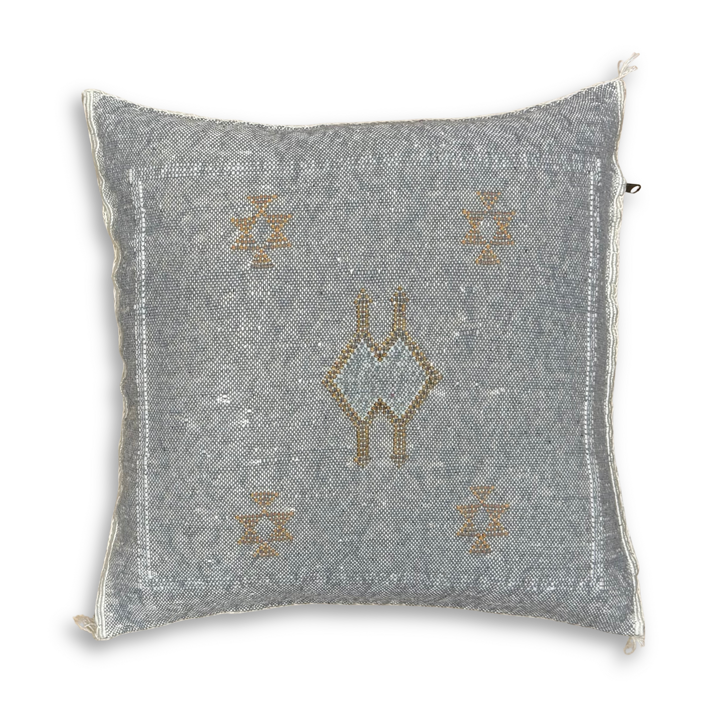 Grey Sabra Cactus Silk Kilim Pillow Cover | Handwoven Moroccan Home Decor
