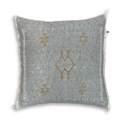 Grey Sabra Cactus Silk Kilim Pillow Cover | Handwoven Moroccan Home Decor