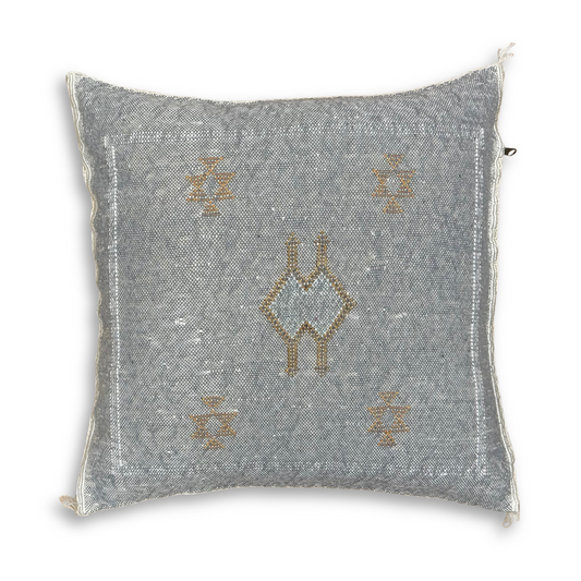 Grey Sabra Cactus Silk Kilim Pillow Cover | Handwoven Moroccan Home Decor