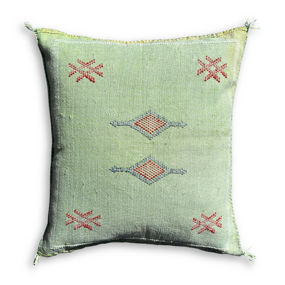 Green Sabra Cactus Silk Kilim Pillow Cover | Handwoven Moroccan Home Decor