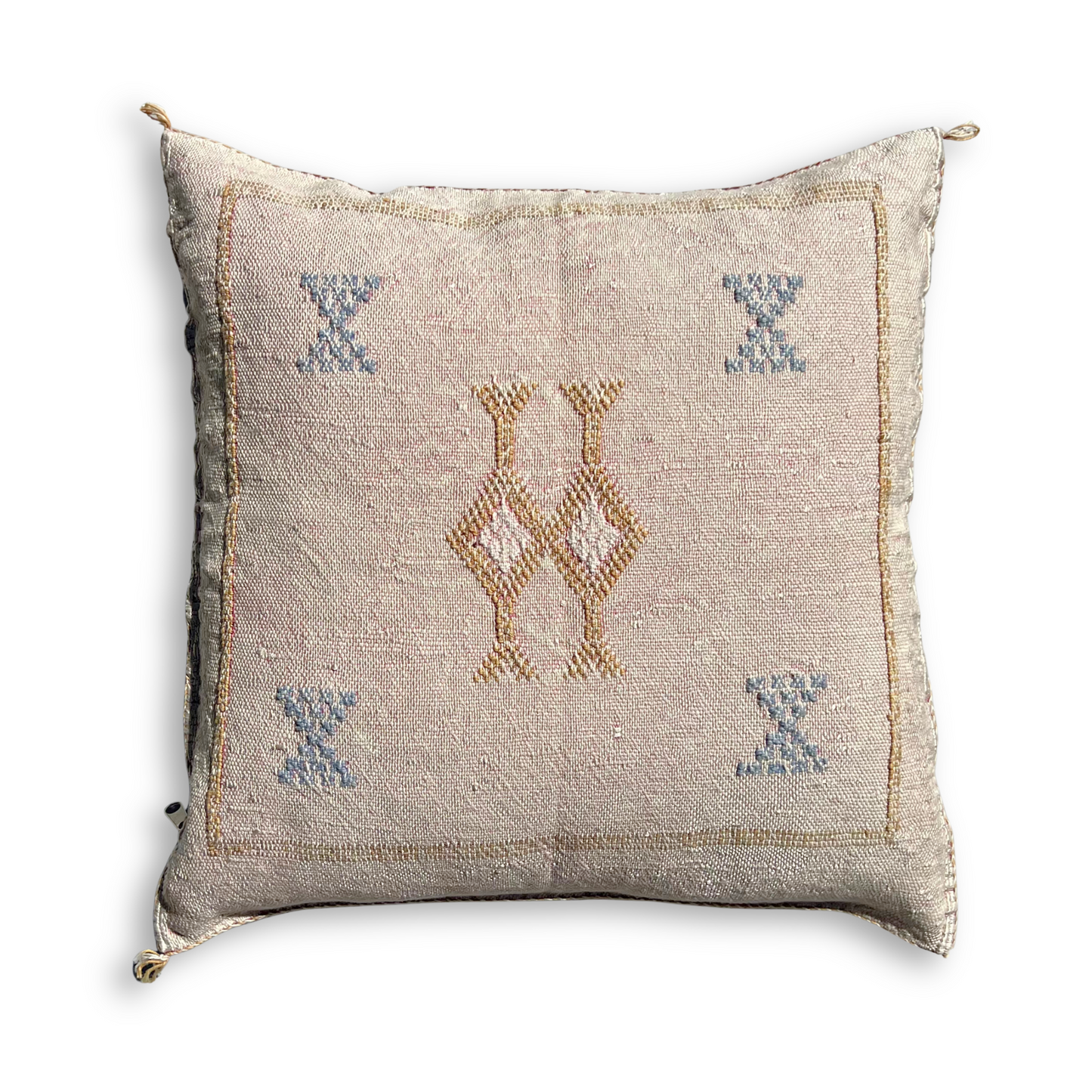 Light Pink-Beige Sabra Cactus Silk Kilim Pillow Cover | Handwoven Moroccan Home Decor