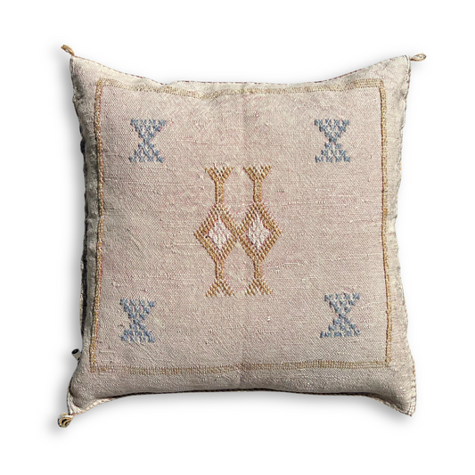 Light Pink-Beige Sabra Cactus Silk Kilim Pillow Cover | Handwoven Moroccan Home Decor