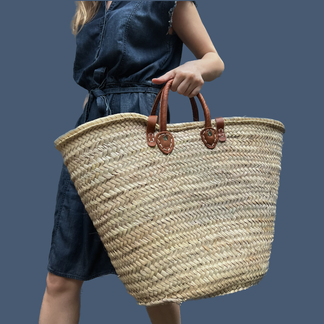 Woven Leather Trimmed Market Basket