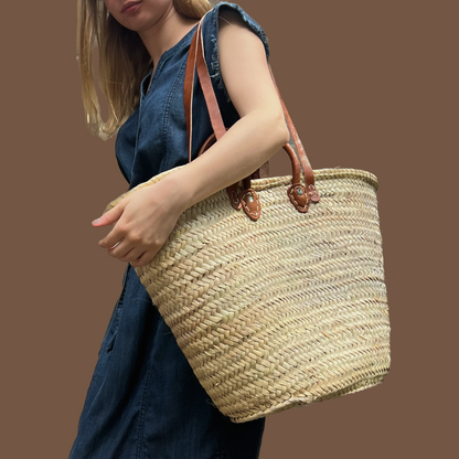 Woven Leather Trimmed Market Basket