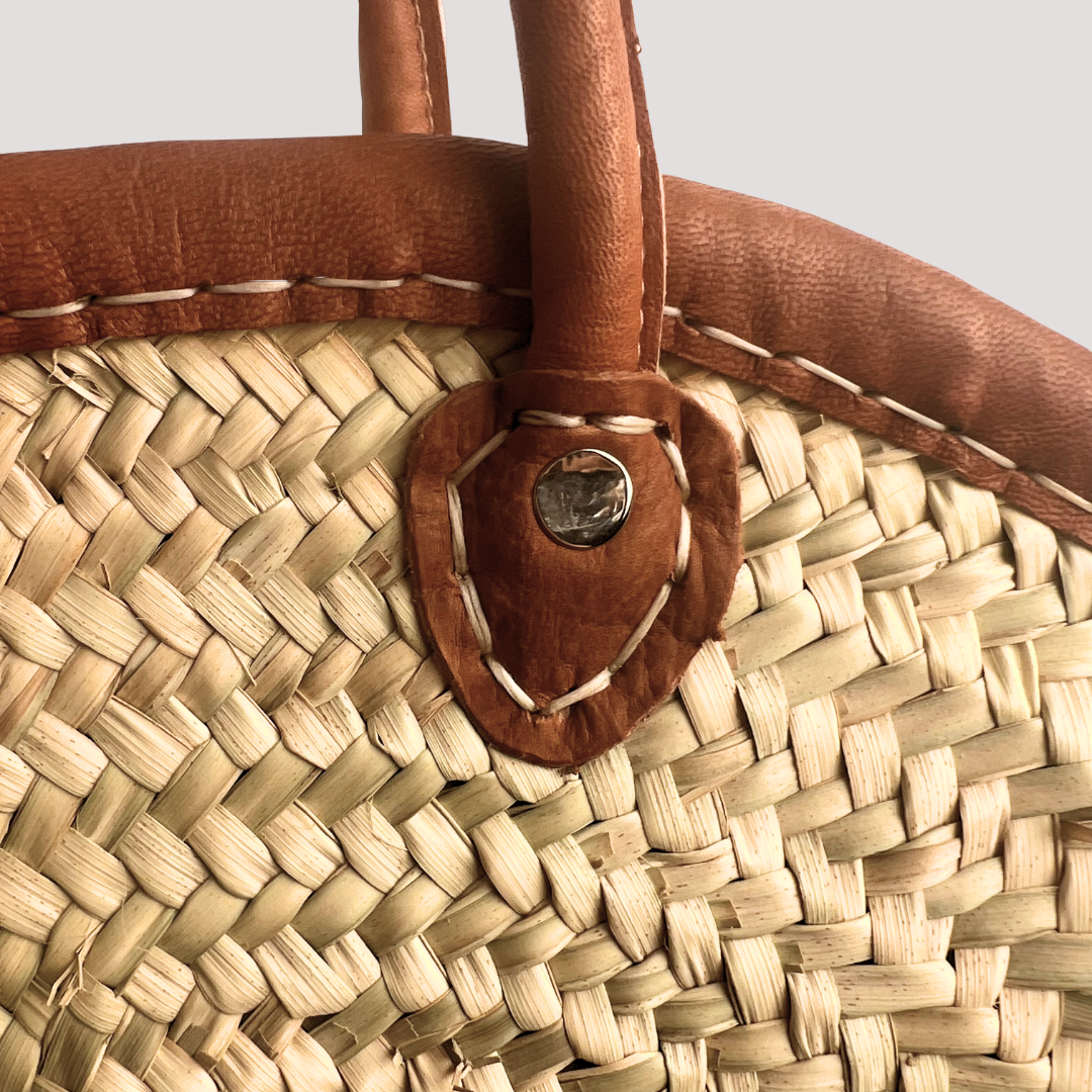 Woven Leather Trimmed Circle Purse