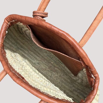 Woven Leather Trimmed Circle Purse