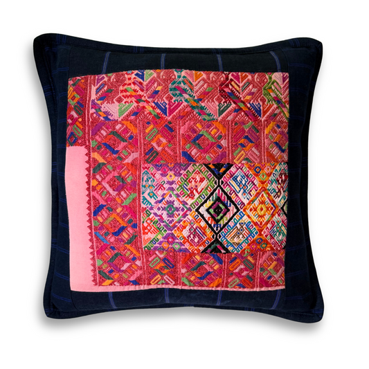 Embroidered Huipil & Handwoven Corte Throw Pillow Cover