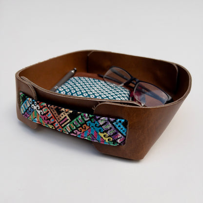 Leather Valet Tray with Huipil Accent