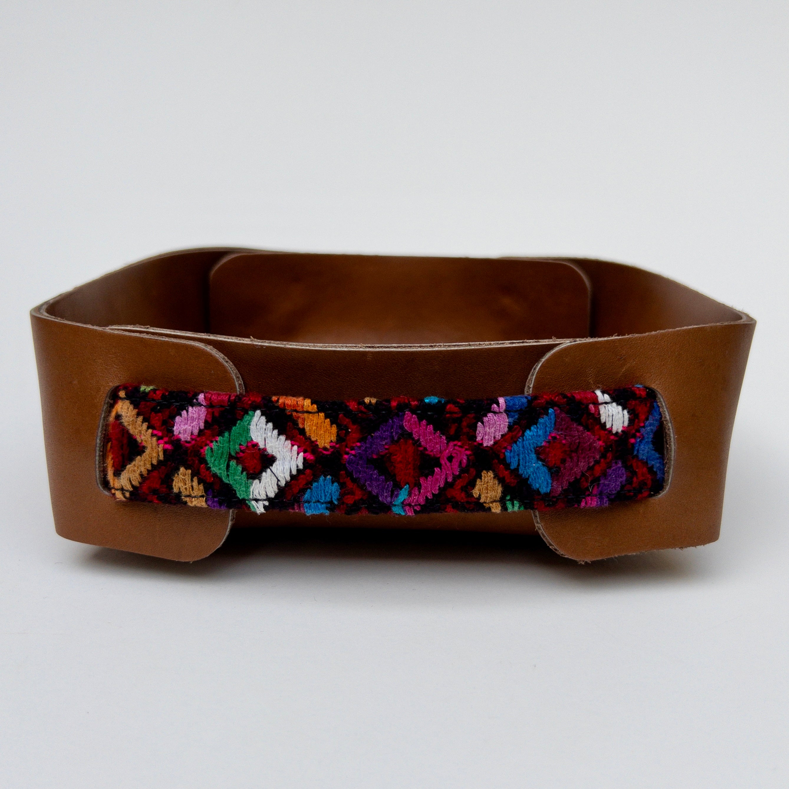 Leather Valet Tray with Huipil Accent