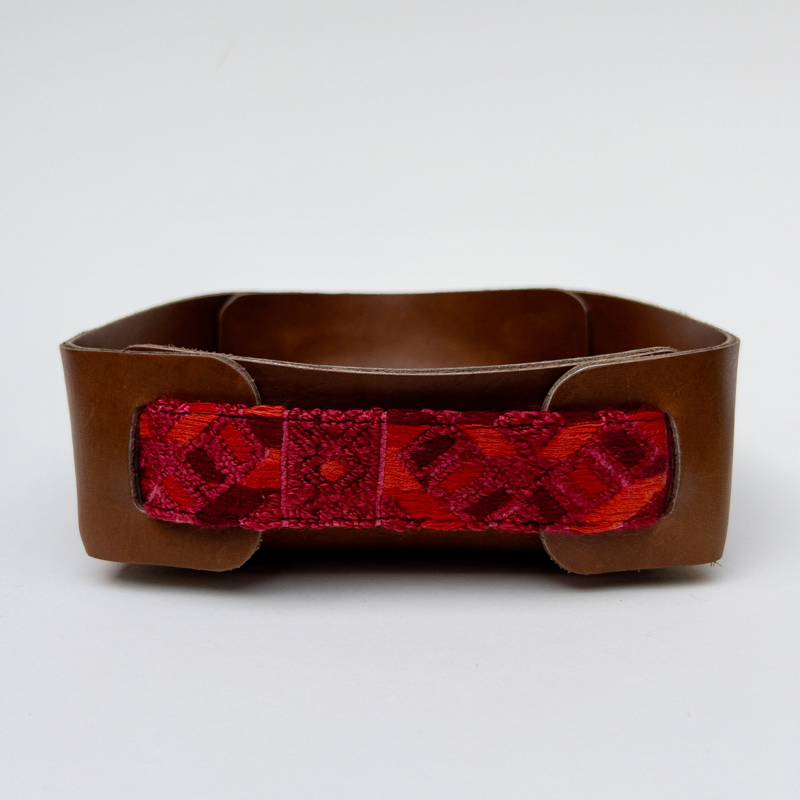 Leather Valet Tray with Huipil Accent