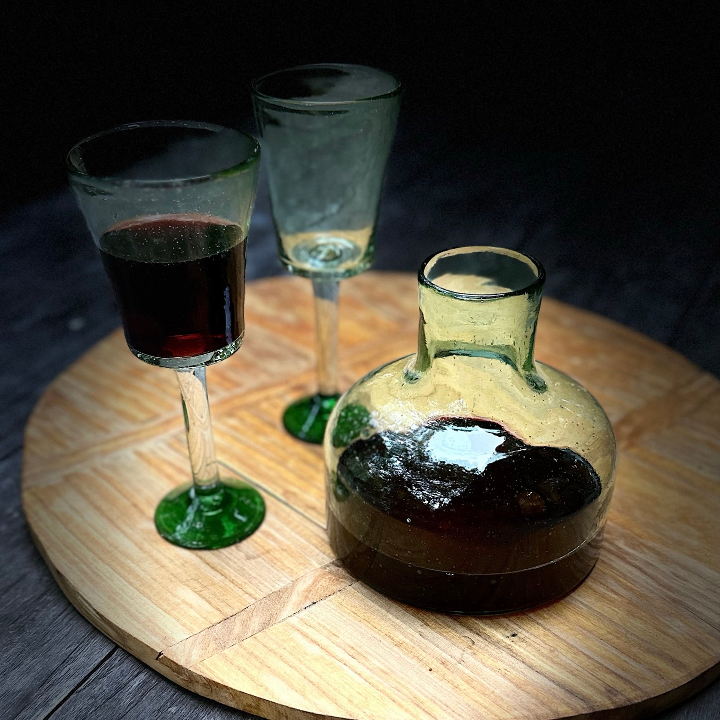 Handblown Green Wine Glasses, Set of 2