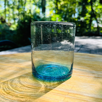 Handblown Teal Old Fashioned Glasses, Set of 2