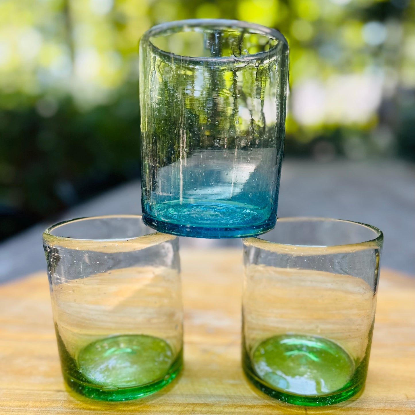 Handblown Green Old Fashioned Glasses, Set of 2