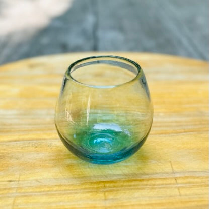Handblown Teal Stemless Wine Glasses, Set of 2