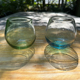 Handblown Teal Stemless Wine Glasses, Set of 2