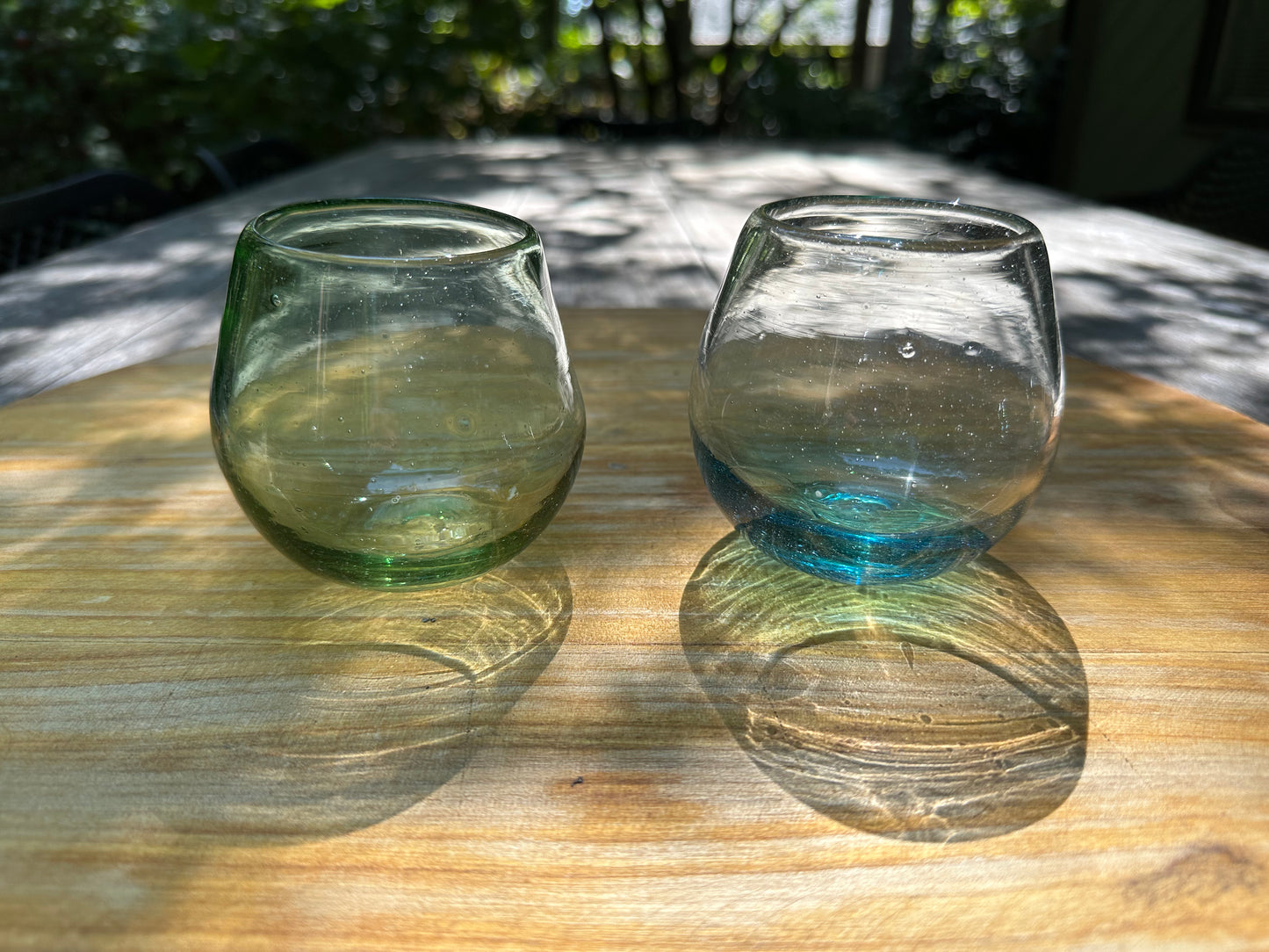 Handblown Teal Stemless Wine Glasses, Set of 2