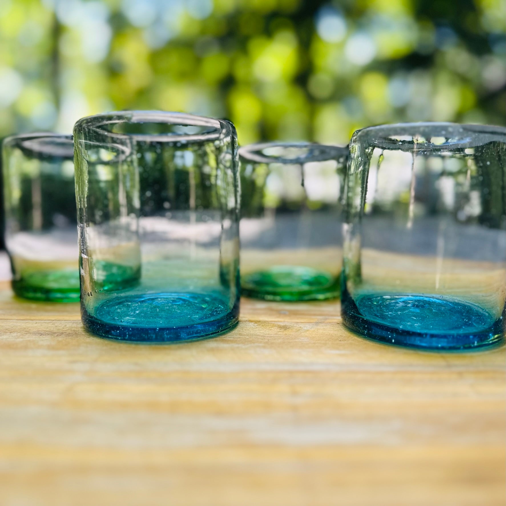Handblown Teal Old Fashioned Glasses, Set of 2