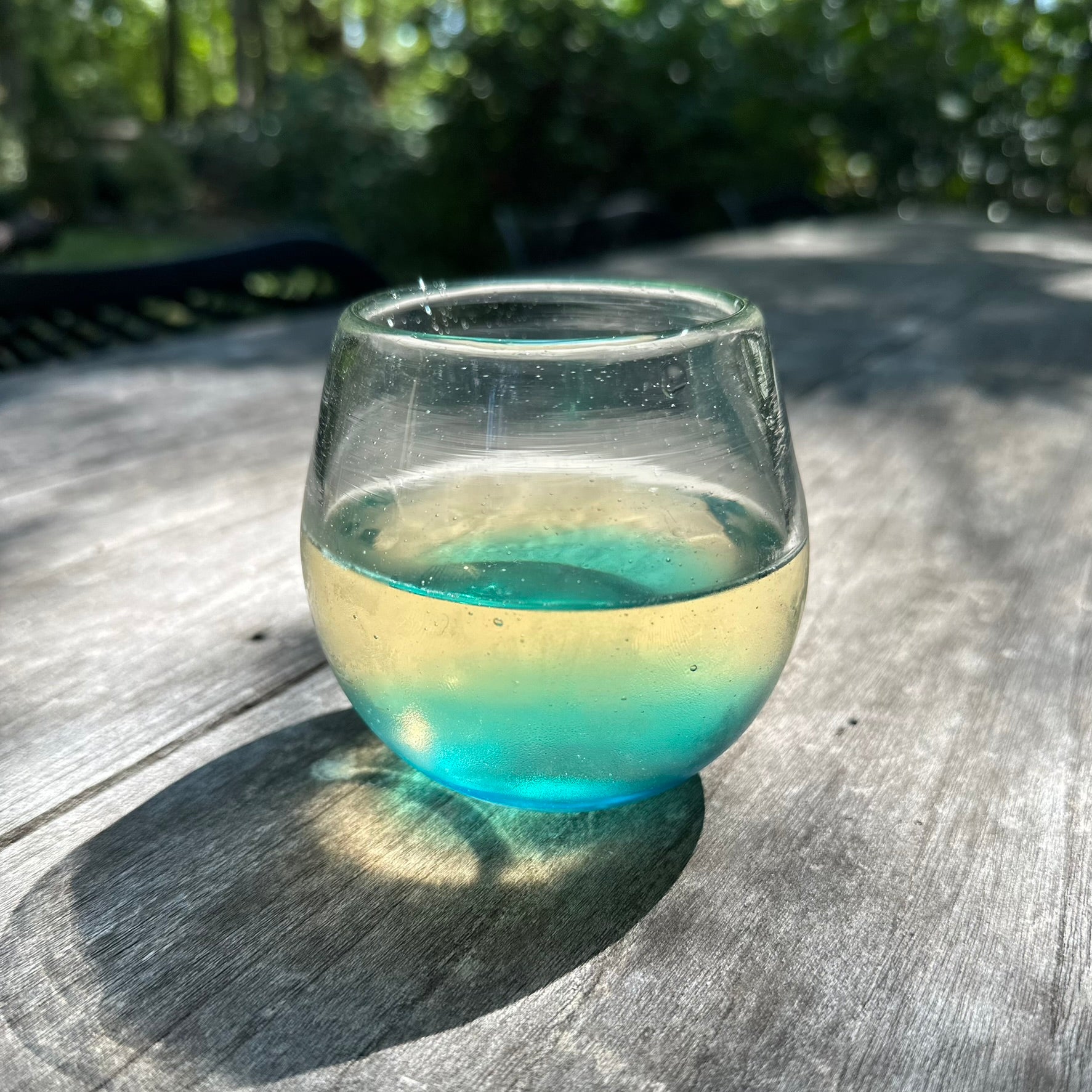 Handblown Teal Stemless Wine Glasses, Set of 2