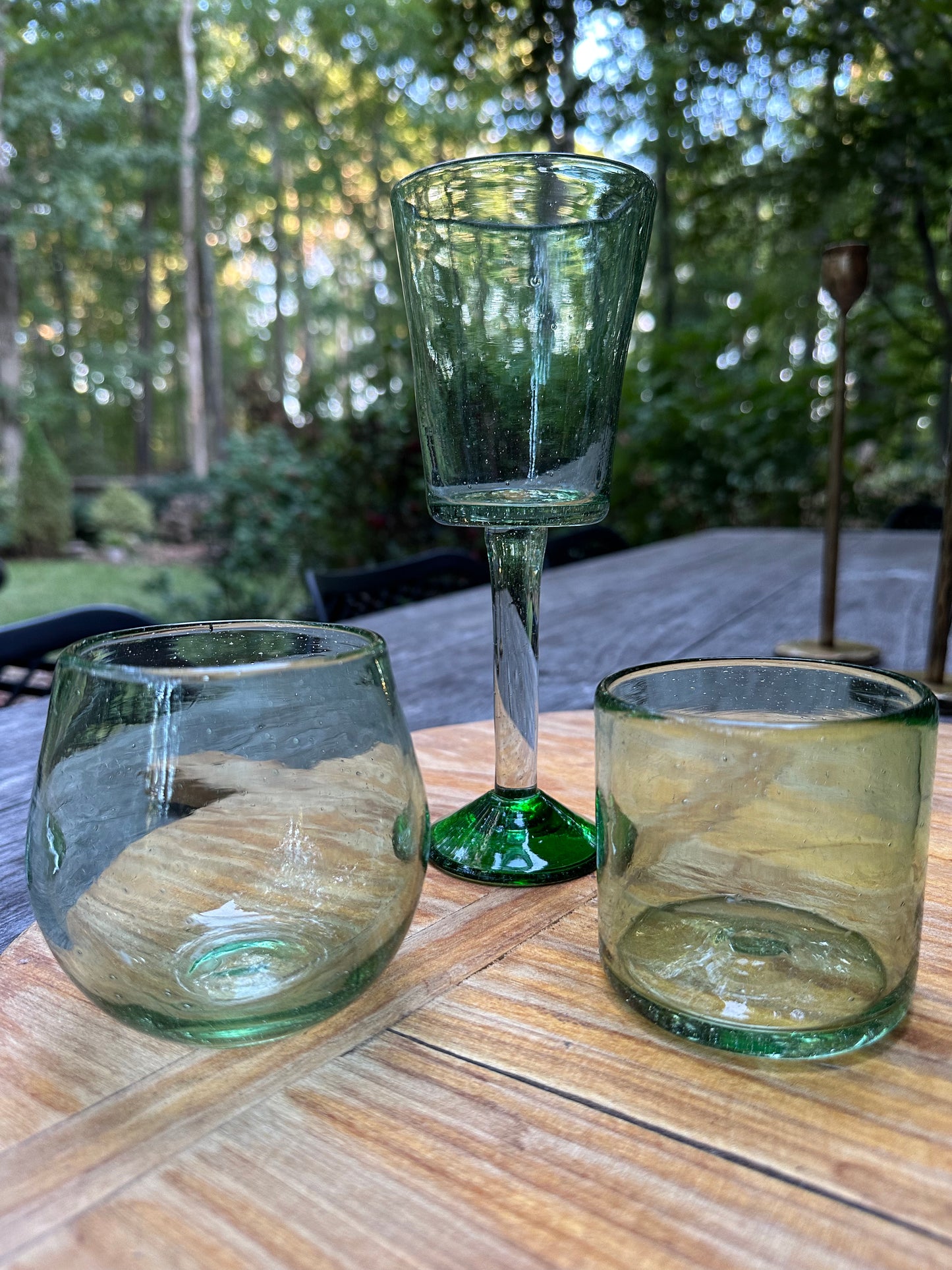 Set of 2 Hand Blown Wine Glasses With Infused Red, White & Green Stem SO  PRETTY!