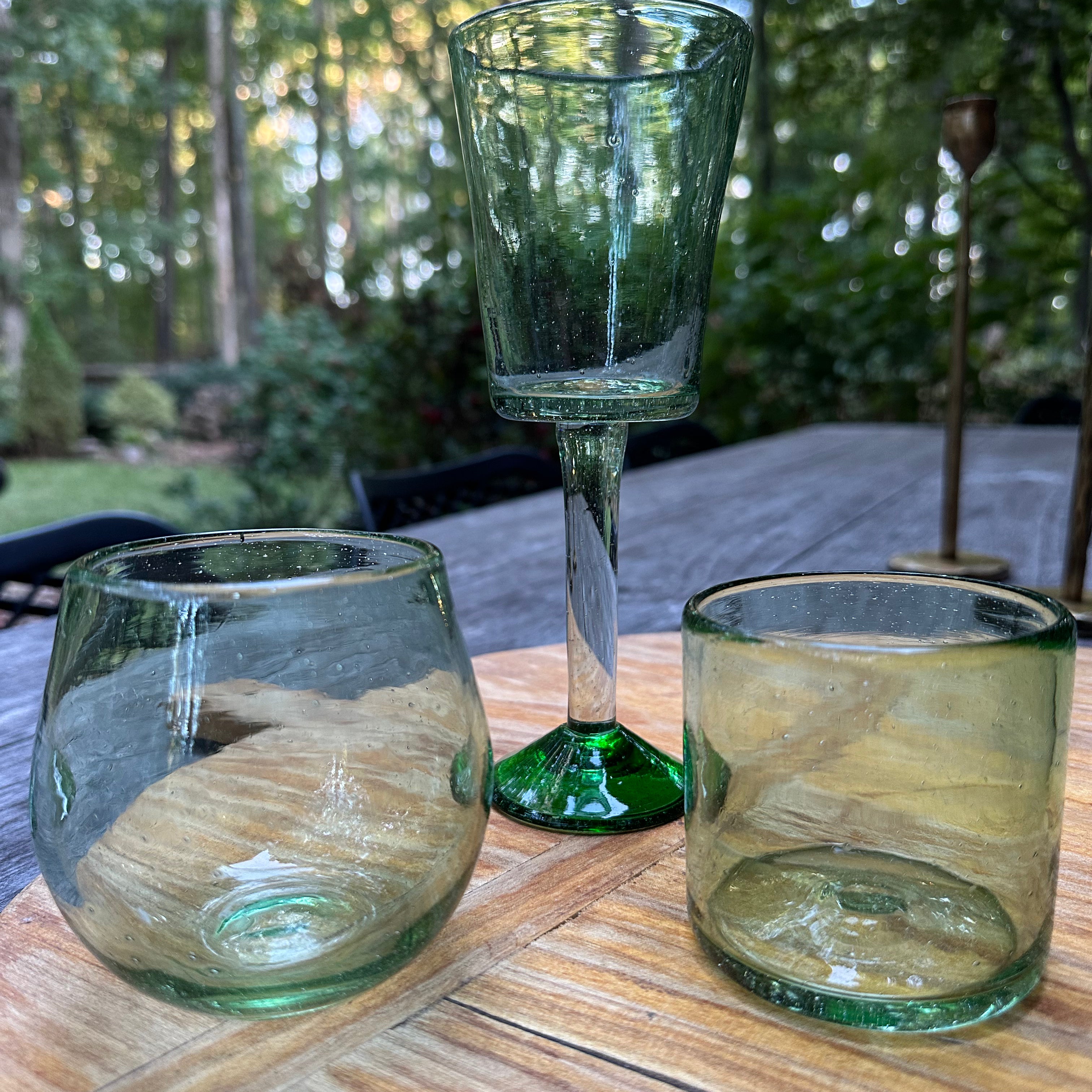 Handblown Green Wine Glasses, Set of 2