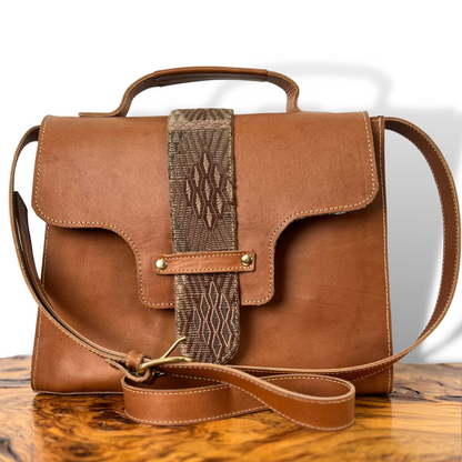 Leather Handbag with Huipil Accent