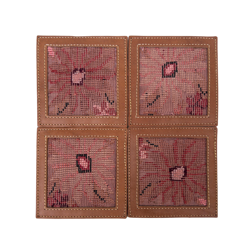 Huipil & Leather Coasters - Flower
