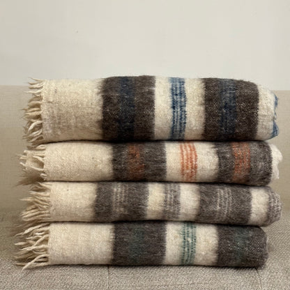 Wool Momo Blanket (Green and Gray Stripe)
