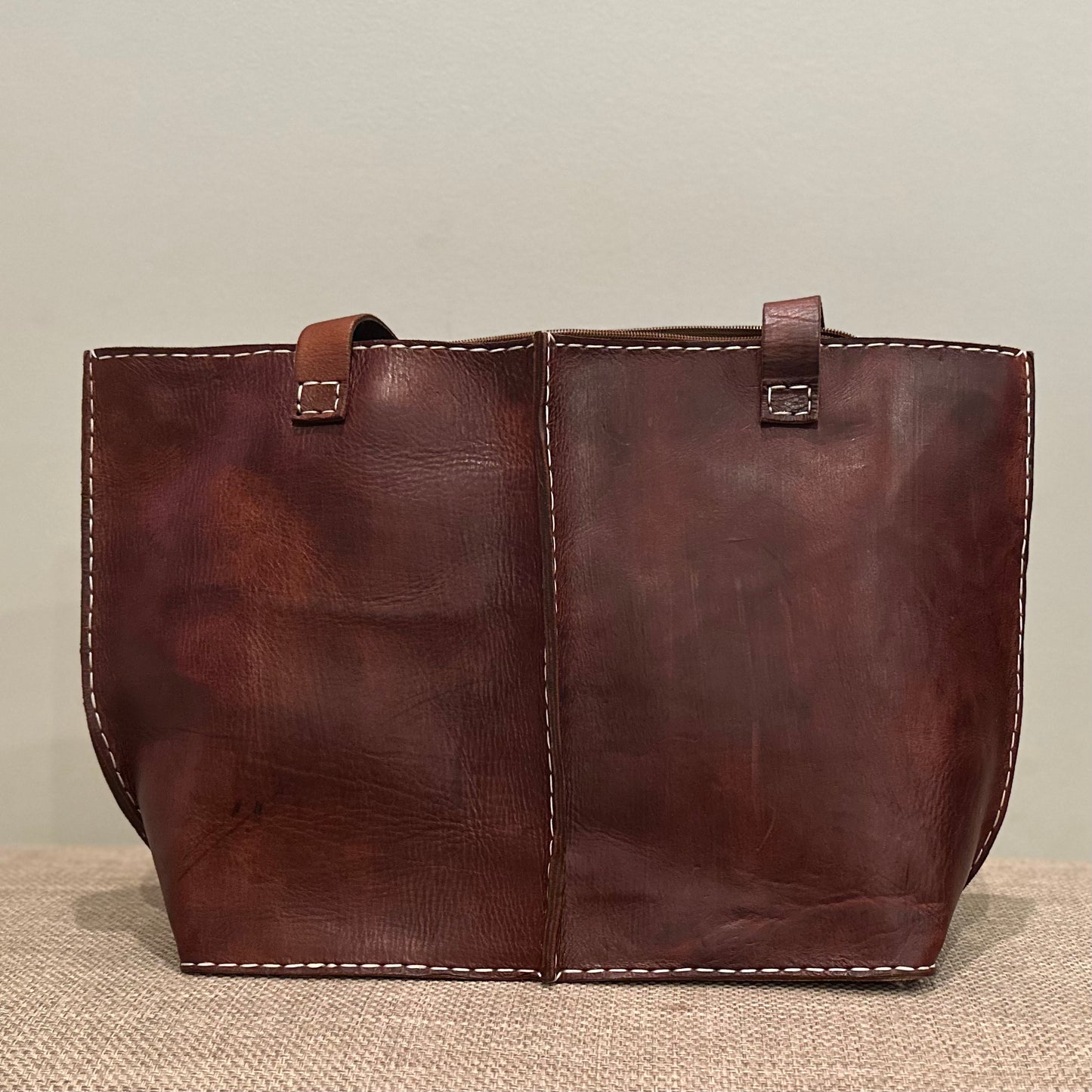 Seamed Leather Tote (Cognac)
