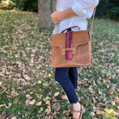 Leather Handbag with Huipil Accent