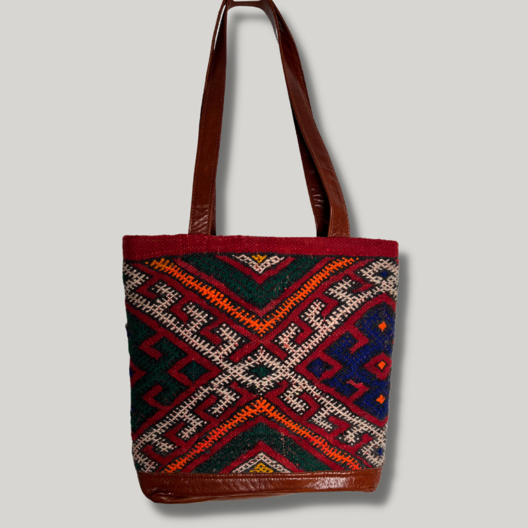 kilim Turkish shoulder bag leather stitching design backpack ethnic style  mountaineering bag-Iranian carpet style - Shop omhandmade Backpacks - Pinkoi