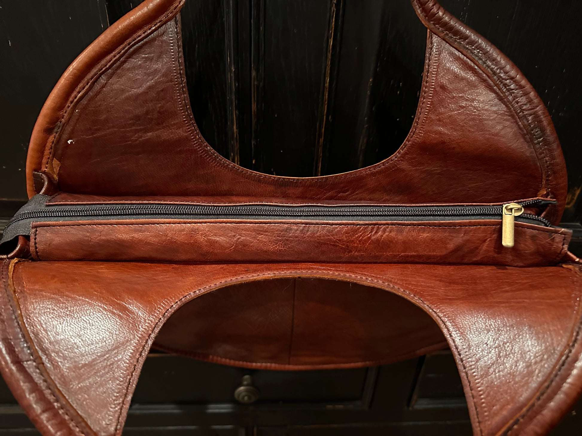 Cognac top leather purse