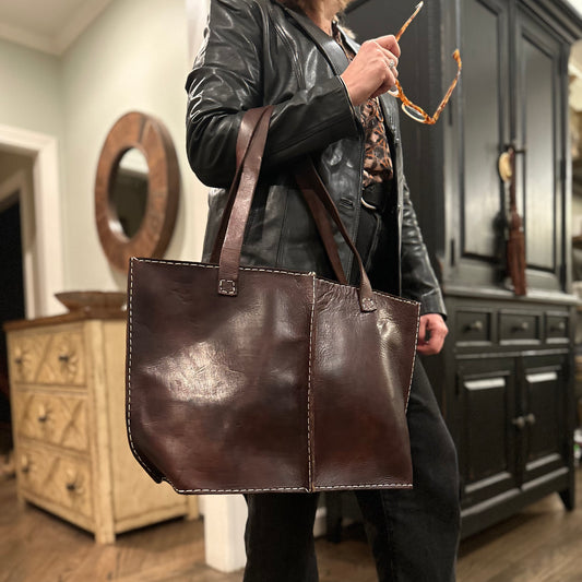 Seamed Leather Tote (Chocolate Brown)